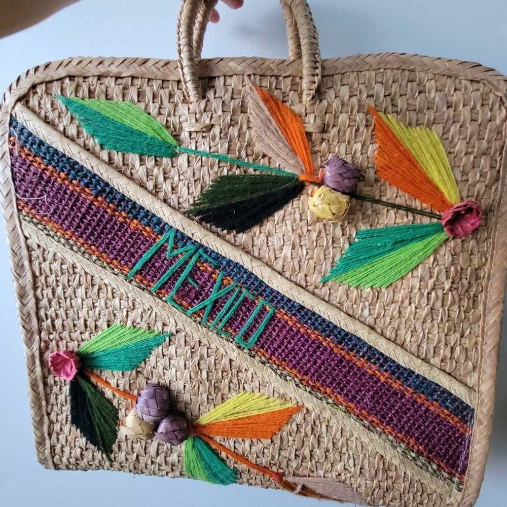 Vintage palm leaf bag tote Mexico - image 6