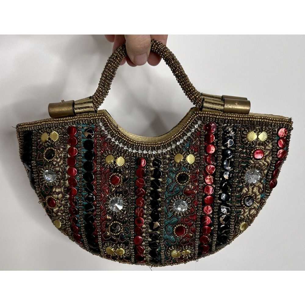 Beaded Party Handbag Bronze Brown Black Burgandy … - image 2