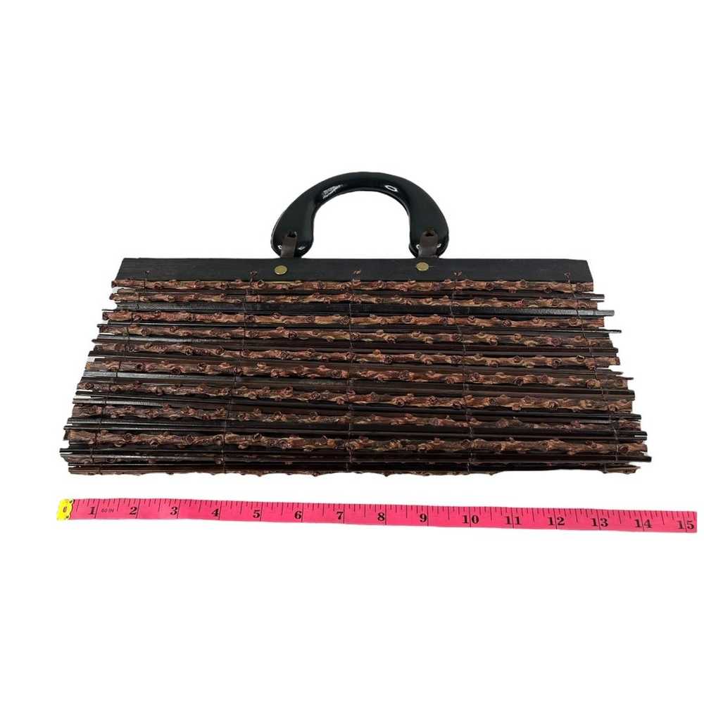 VTG 00s Wood CLUTCH BAG Wooden Woven Bamboo Satch… - image 7