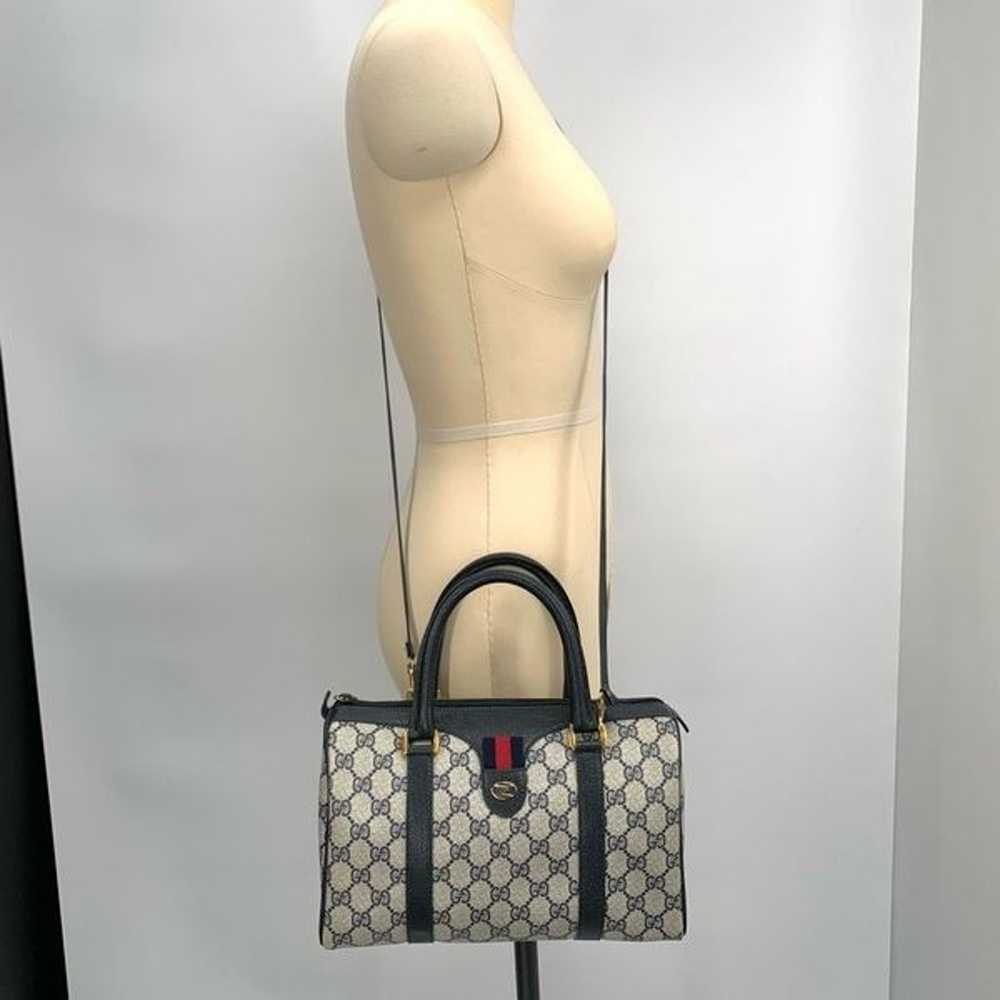 Vintage GUCCI satchel logo canvas Boston bag purs… - image 2