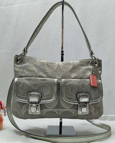 COACH Poppy シルバー グレー Coach Poppy Grey & Silver Metallic Signature Hippie Jacquard