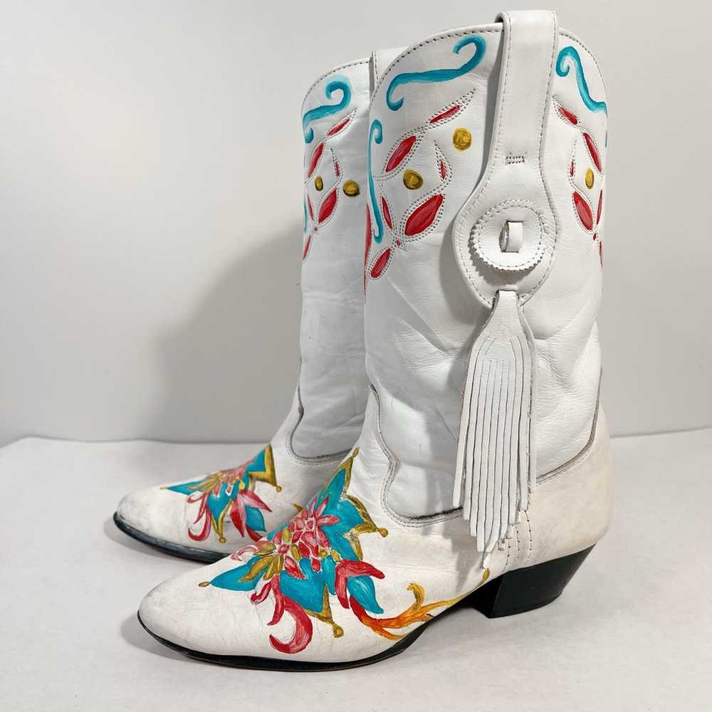 Laredo Vintage Custom Painted White Cowboy Boots … - image 1