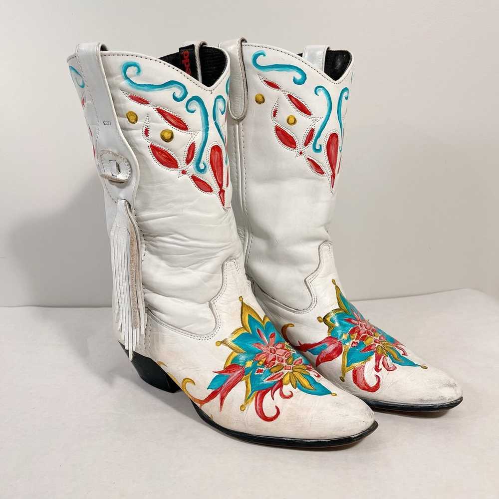 Laredo Vintage Custom Painted White Cowboy Boots … - image 2