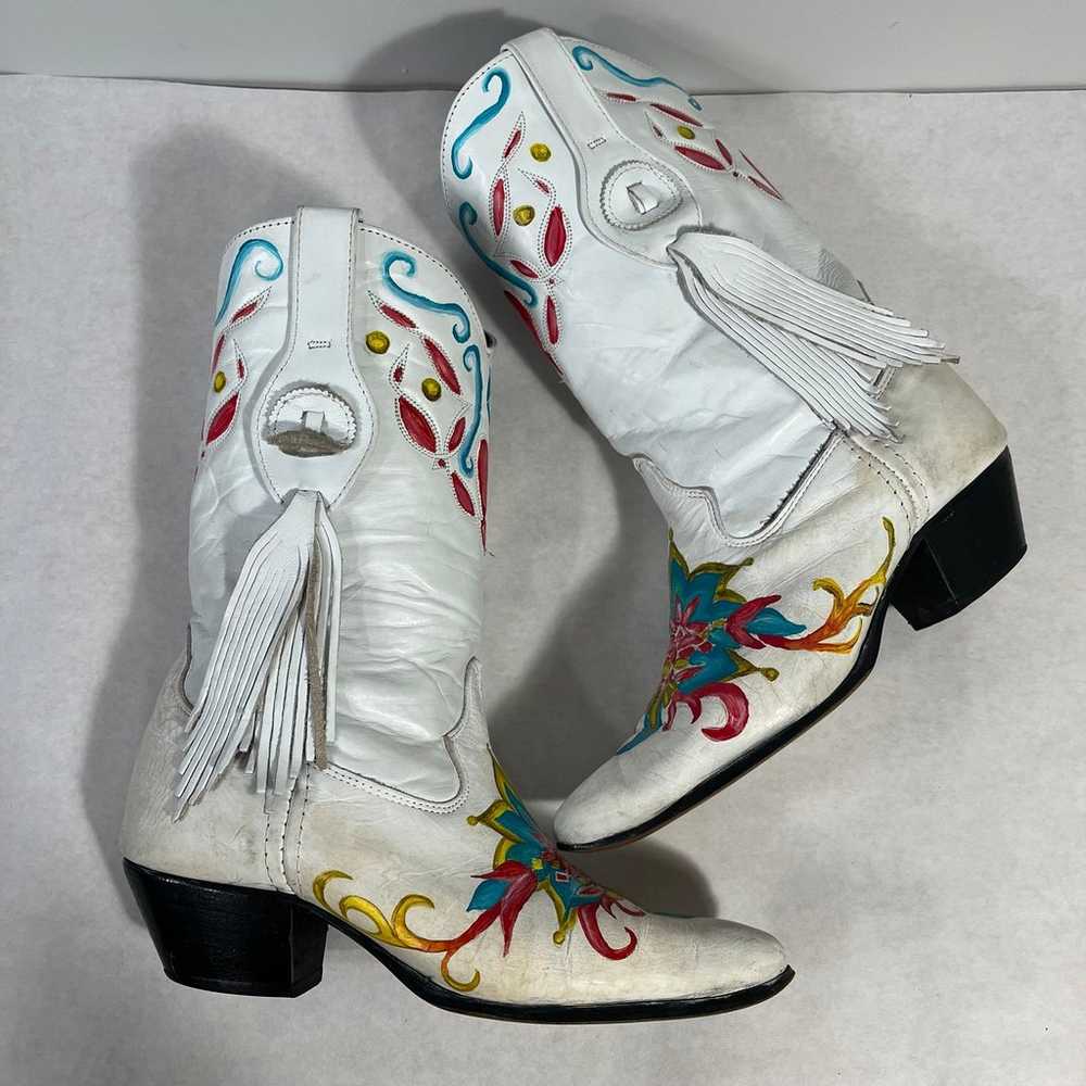 Laredo Vintage Custom Painted White Cowboy Boots … - image 8