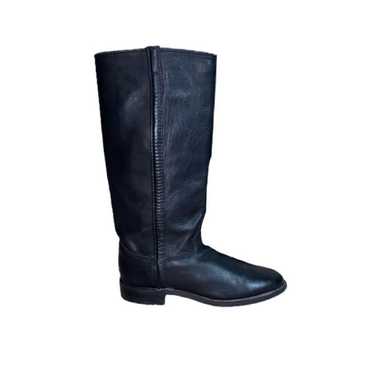 Justin Vintage Black Leather Western Almond Toe T… - image 1