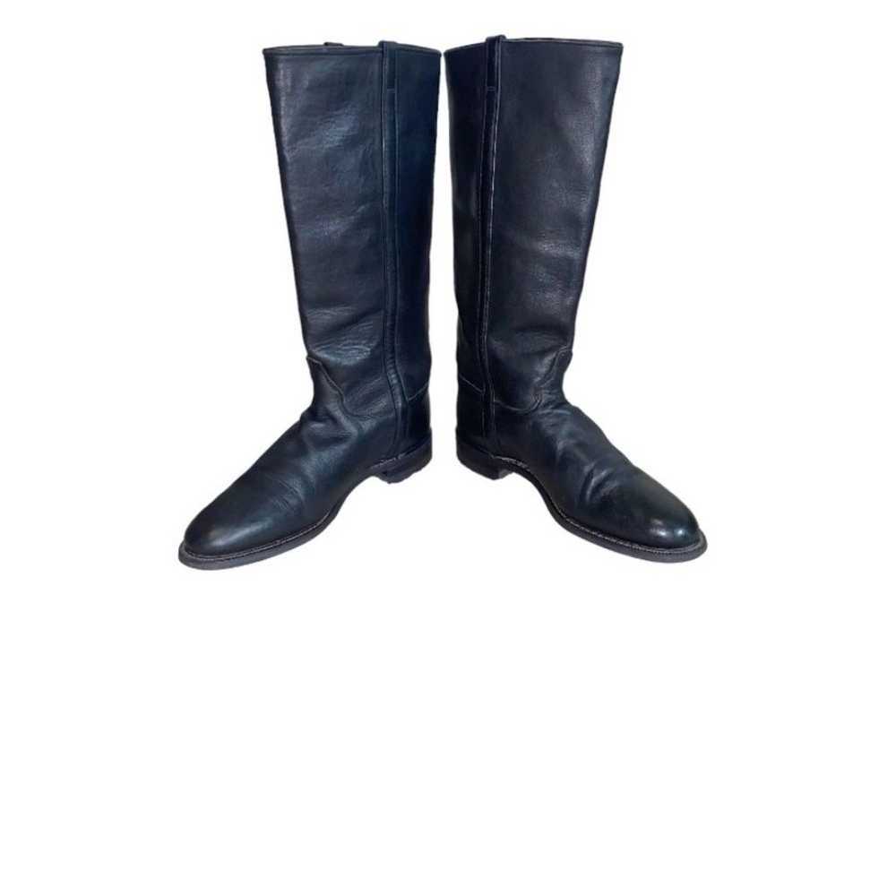 Justin Vintage Black Leather Western Almond Toe T… - image 3