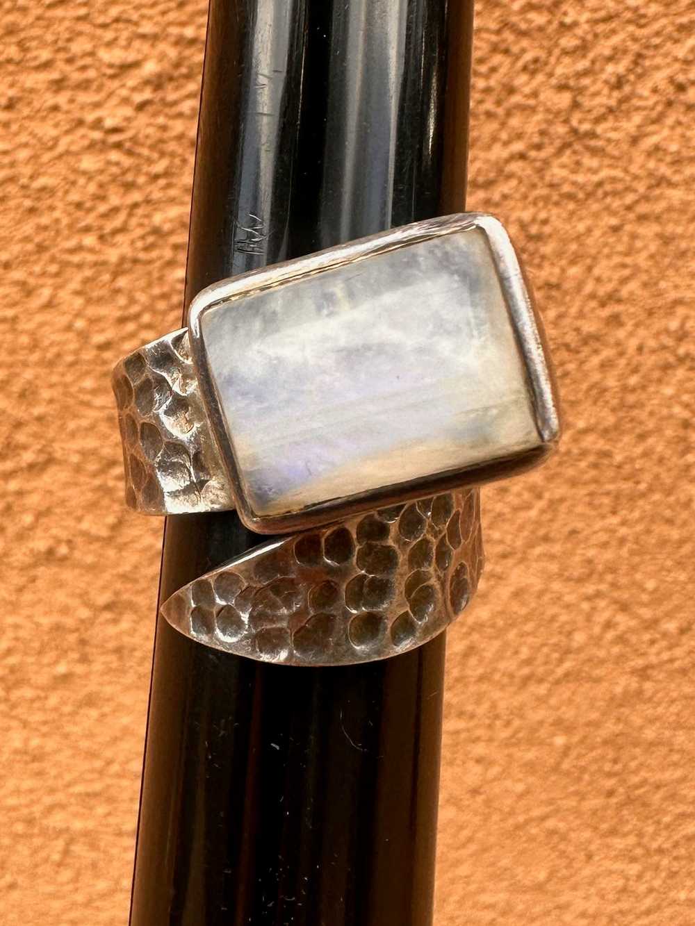 Moonstone Hammered Sterling Silver Ring - image 1