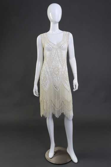 Pearl White Beaded Fringe Flapper Dress