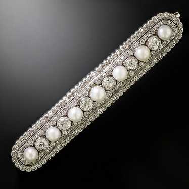 Edwardian Natural Pearl and Diamond Bar Brooch - G