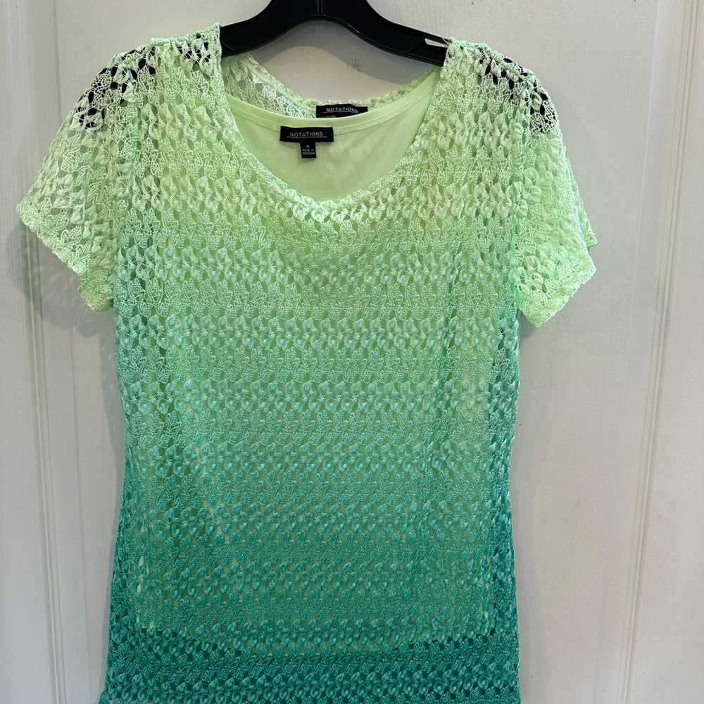 Notations Women’s y2k Green Ombre Crochet top wit… - image 1