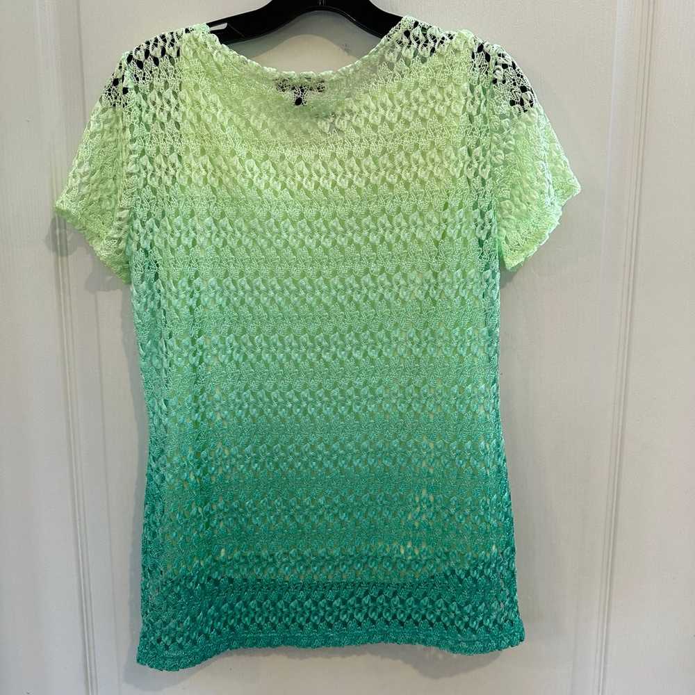 Notations Women’s y2k Green Ombre Crochet top wit… - image 3