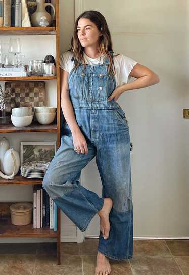 Rugged Patched Lee Overalls - Dark Wash