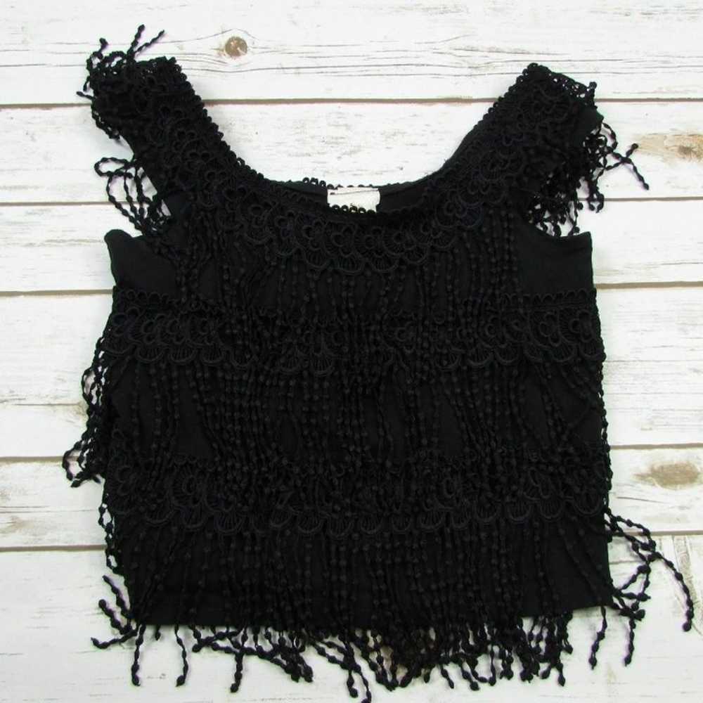 Black Fringe Crop Tank Top BOHO Festival - image 1