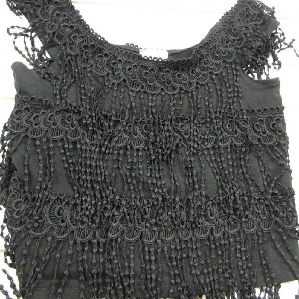 Black Fringe Crop Tank Top BOHO Festival - image 3