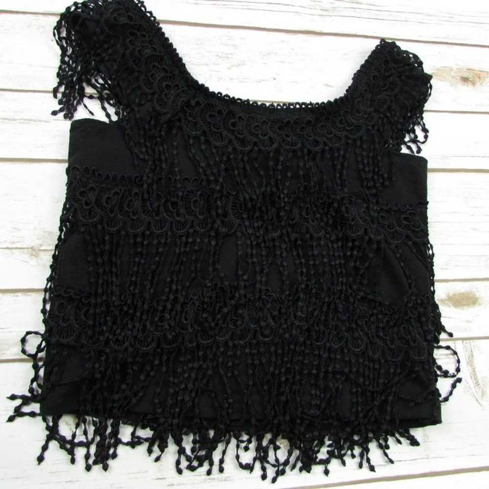 Black Fringe Crop Tank Top BOHO Festival - image 6