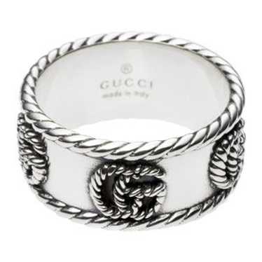 正規品 グッチ GUCCI ダブルGクリスタル チェーンリング Sサイズ 12号 Double G crystal flower ring in antique gold-toned metal