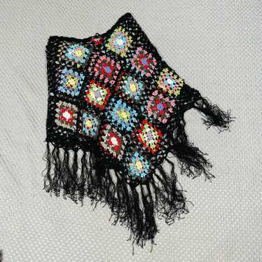 VINTAGE COLORFUL GRANNY SQUARE CROCHET KNIT TASSL… - image 1