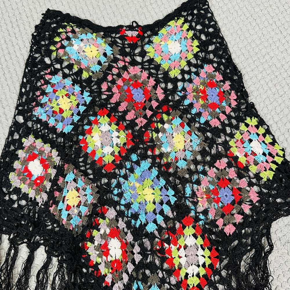 VINTAGE COLORFUL GRANNY SQUARE CROCHET KNIT TASSL… - image 3