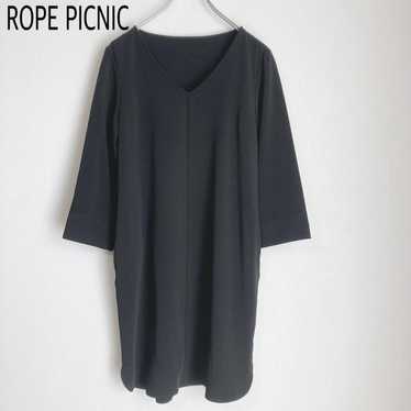 LOPE PICNIC Tops V-Neck Cut-Sleeve Tunic Black Pl… - image 1