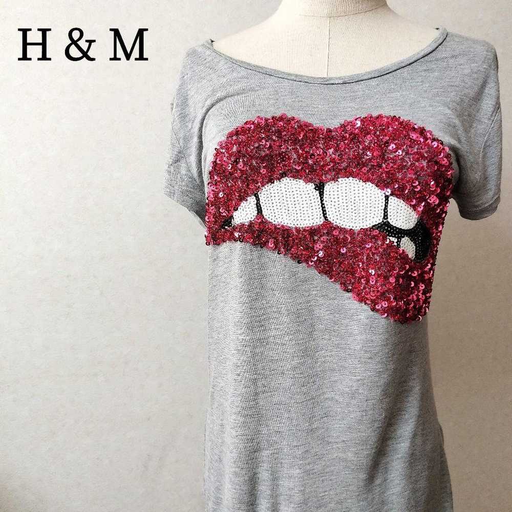 H & M Funny T-Shirt Big Mouth Bijou 3D Design Cut… - image 1