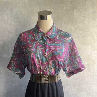 Vintage Retro Patterned Cotton Shirt, Rare Used V… - image 1