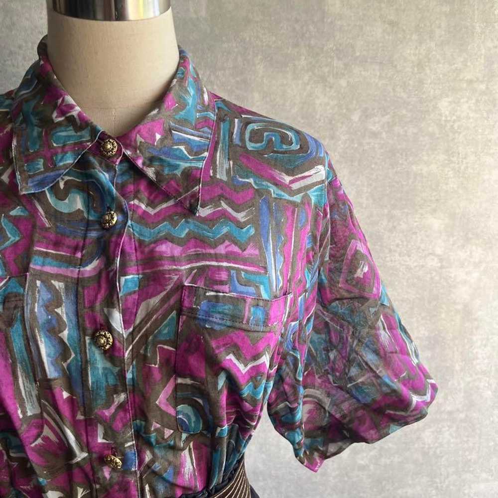 Vintage Retro Patterned Cotton Shirt, Rare Used V… - image 4