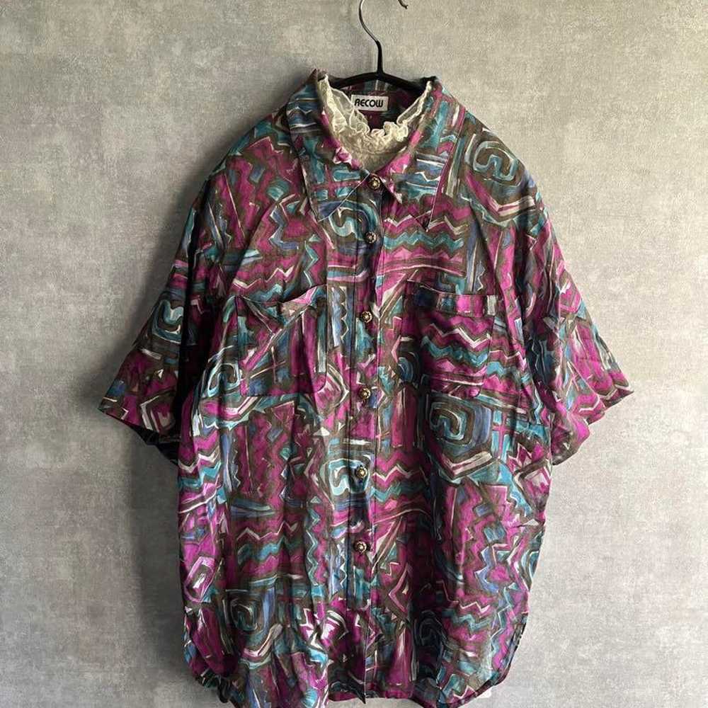 Vintage Retro Patterned Cotton Shirt, Rare Used V… - image 6