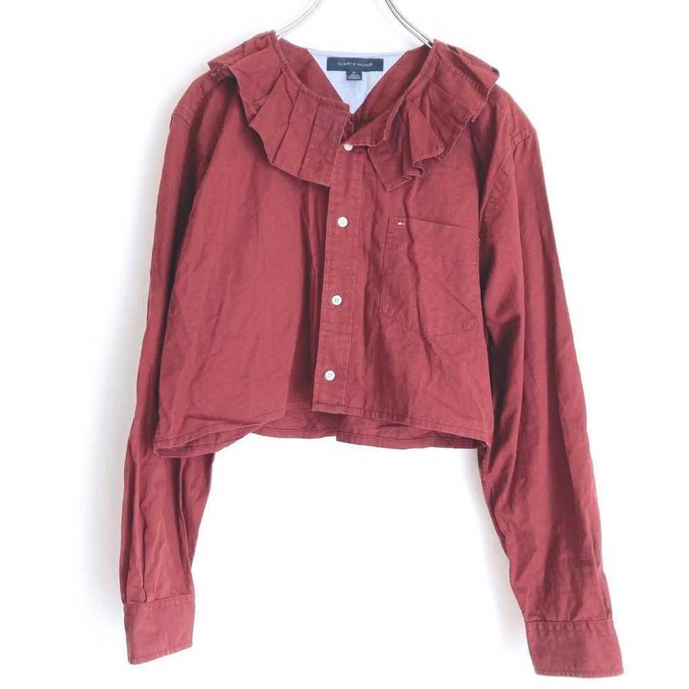 Tommy Hilfiger top blouse short length wine red b… - image 10