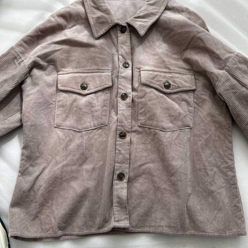 902 ING INGNI Corduroy Shirt Gray Beige Top Coat - image 3