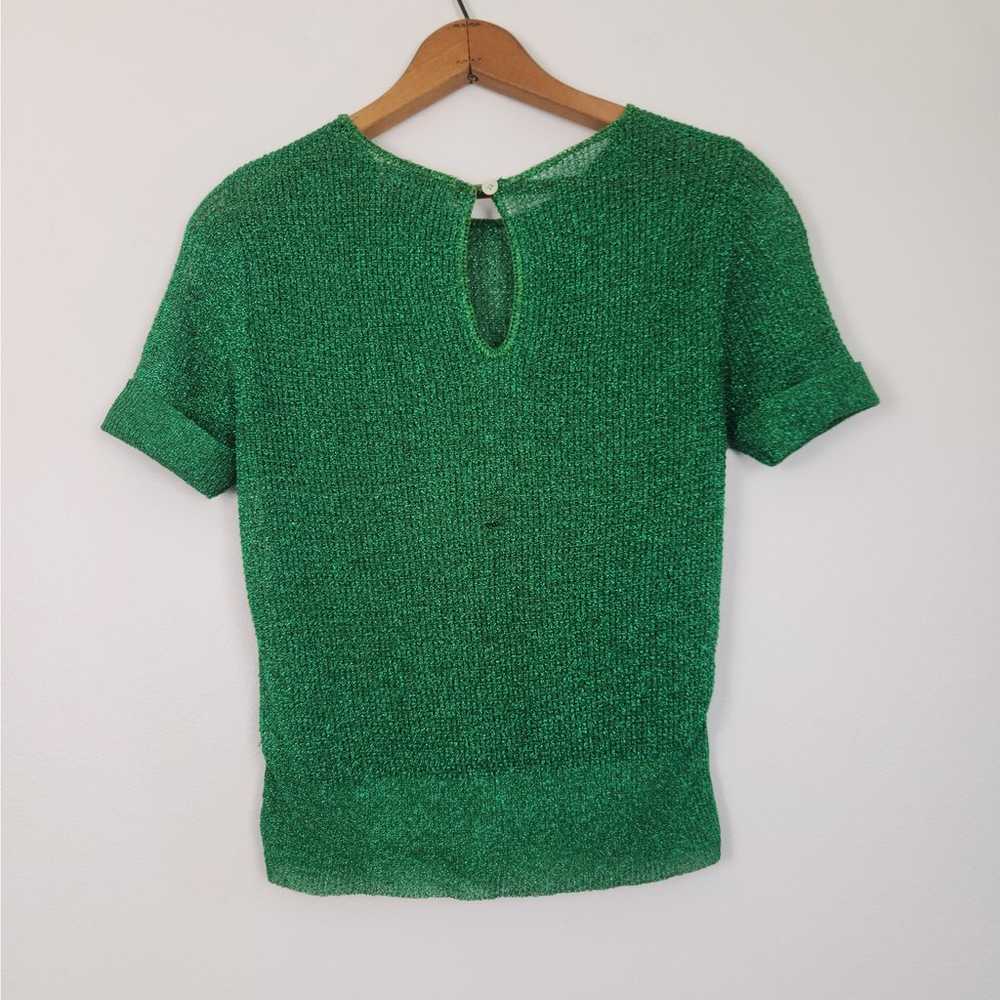 Pierre Cardin Vintage Sparkly Green  Short Sleeve… - image 2