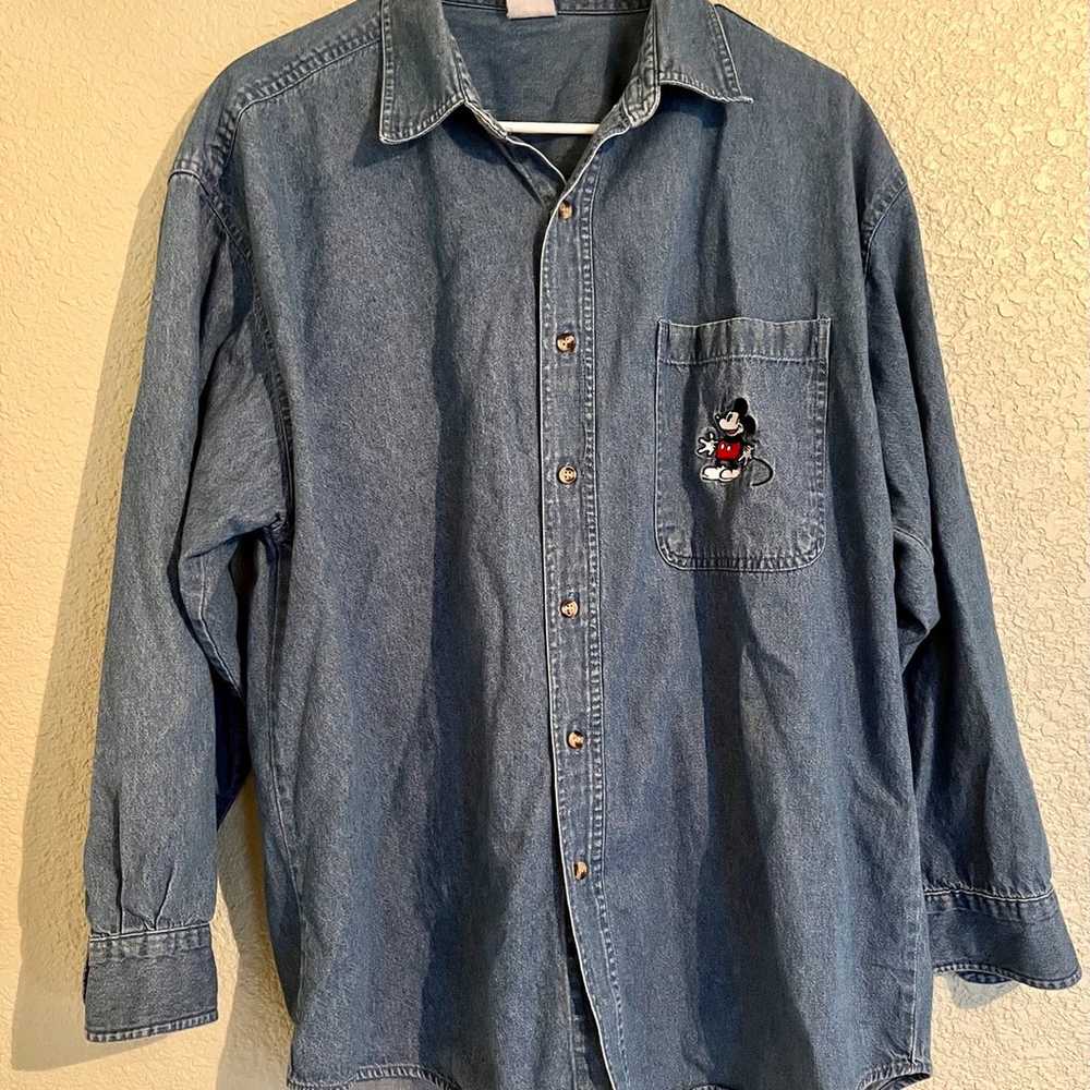 Vintage Mickey Mouse Denim Button Up Shirt - image 1