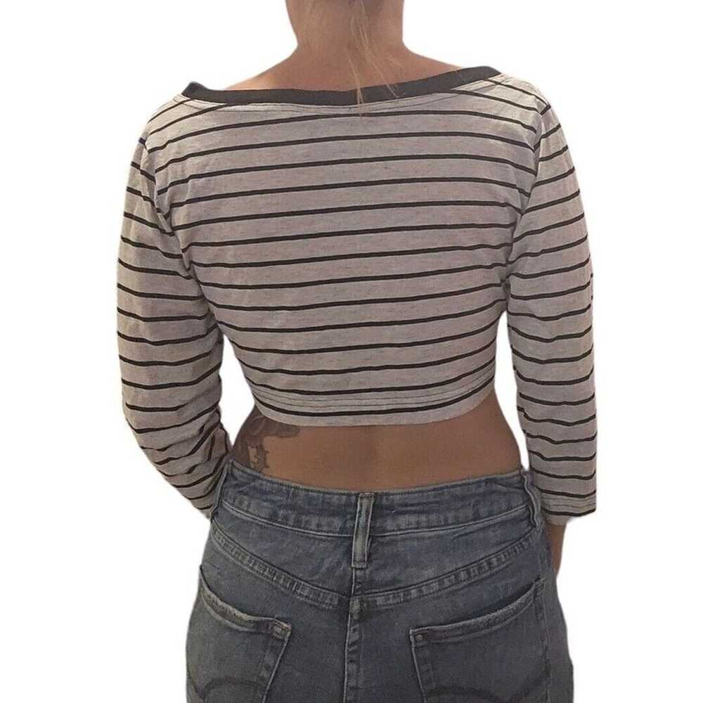 womens 80s Vintage Striped Cropped shirt 3/4 Slee… - image 5