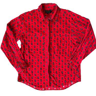 Vintage Eddie Bauer Red Corduroy Paisley Button D… - image 1