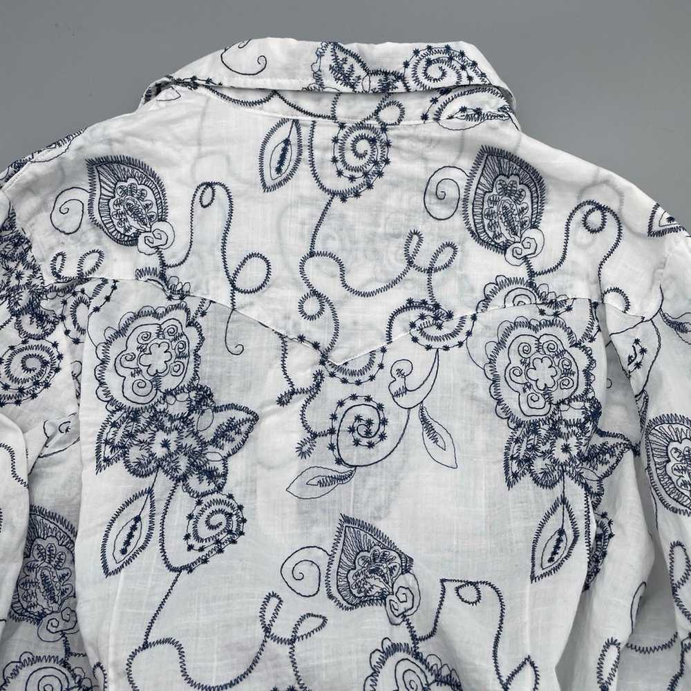 Vtg Roper Shirt Womans Large Floral White Blue Em… - image 6