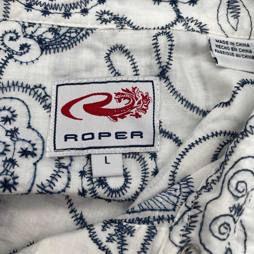 Vtg Roper Shirt Womans Large Floral White Blue Em… - image 7