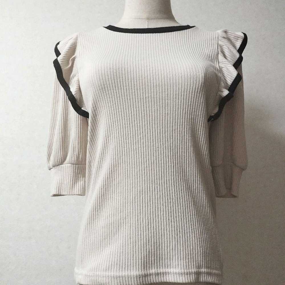 Les Poires Crew Neck Frill Shoulder 3D Stripe Pul… - image 2