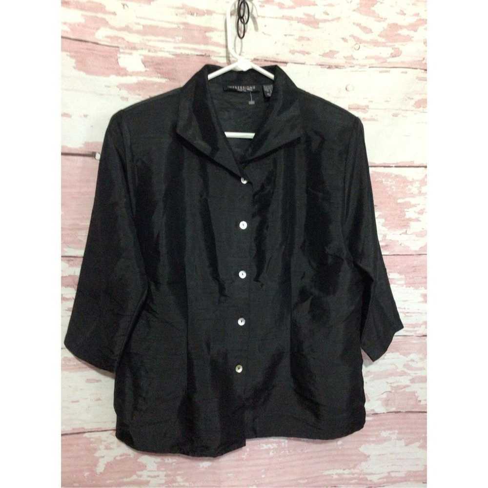 Vintage Vintage Impressions Blouse 80’s Black But… - image 2