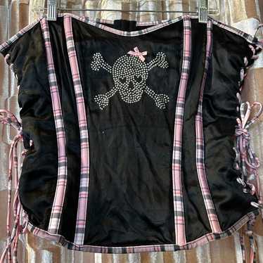 Vintage Tripp Nyc Corset Black parade Skull Button black & sold white y2k Goth