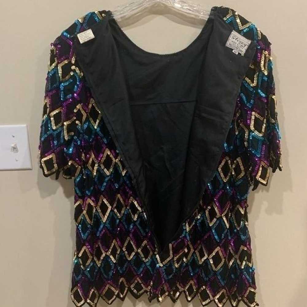 Vintage Stenay Harlequin Sequin Blouse 2x - image 7