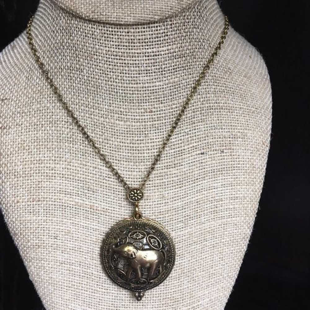 Vintage gold tone elephant Charm necklace - image 1