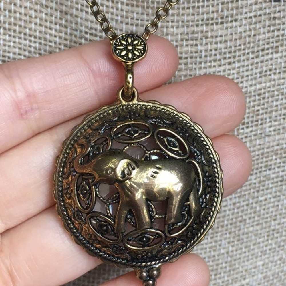 Vintage gold tone elephant Charm necklace - image 2