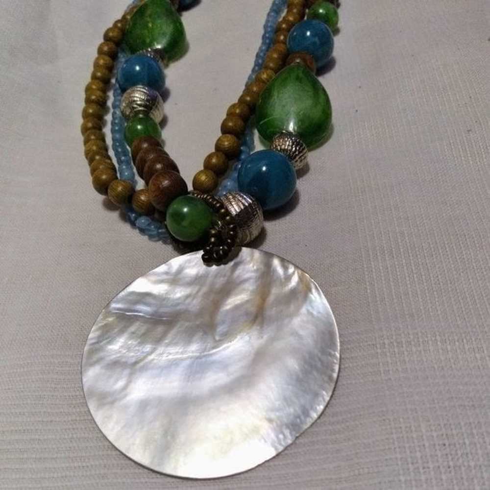 Multi Strand Blue Bead Abalone Shell Necklace - image 1