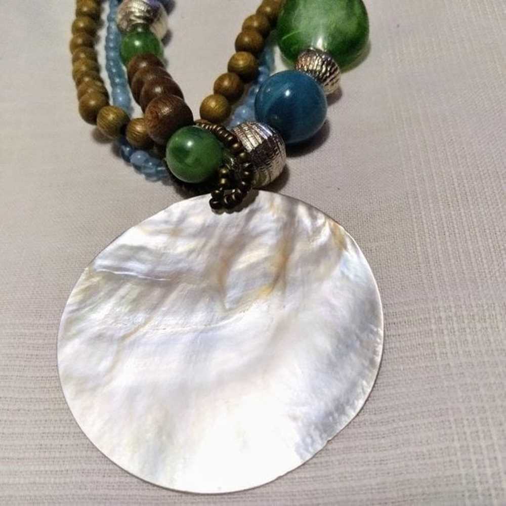 Multi Strand Blue Bead Abalone Shell Necklace - image 2