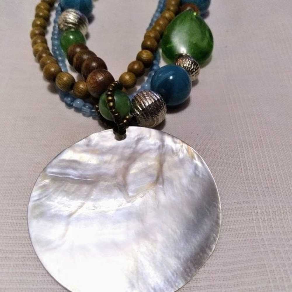 Multi Strand Blue Bead Abalone Shell Necklace - image 3