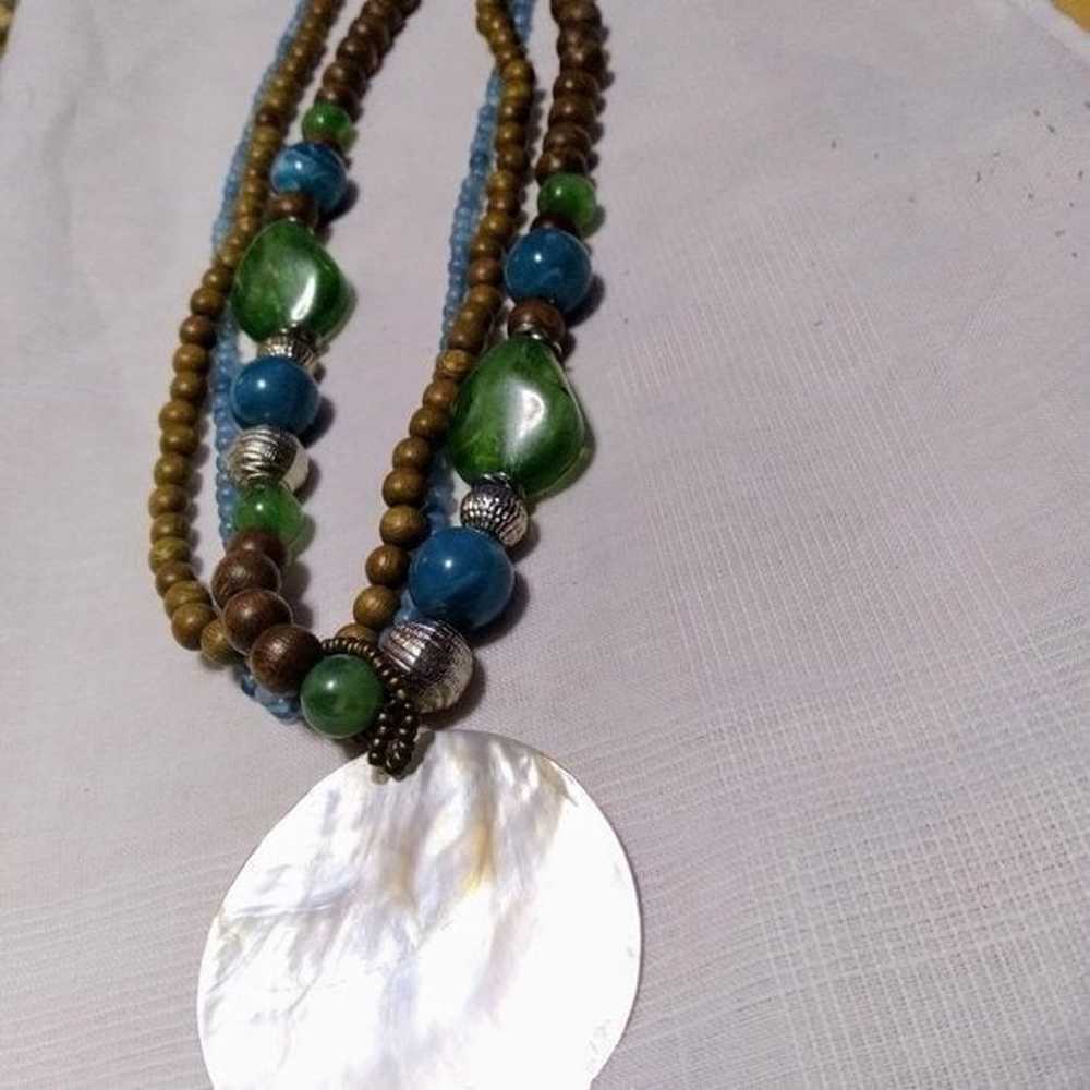 Multi Strand Blue Bead Abalone Shell Necklace - image 4