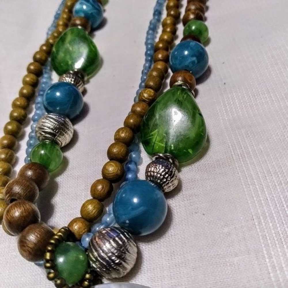 Multi Strand Blue Bead Abalone Shell Necklace - image 5