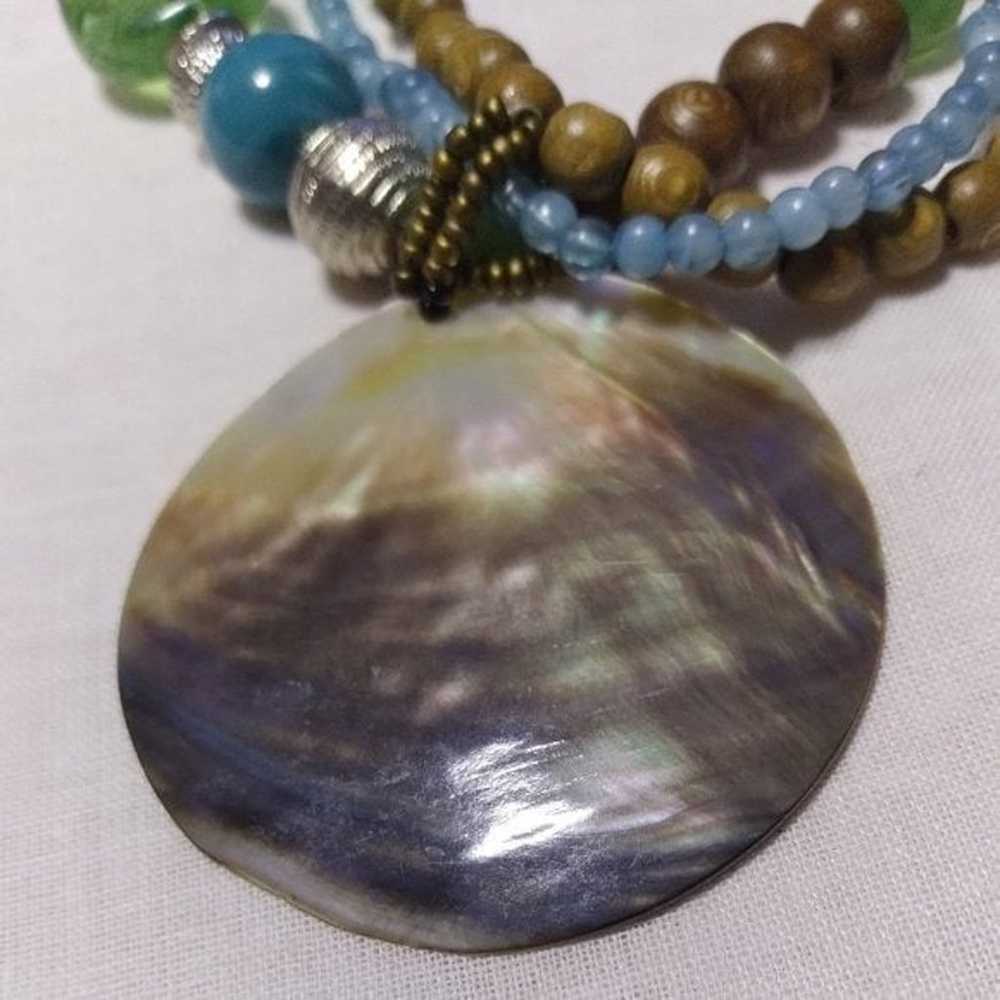 Multi Strand Blue Bead Abalone Shell Necklace - image 8