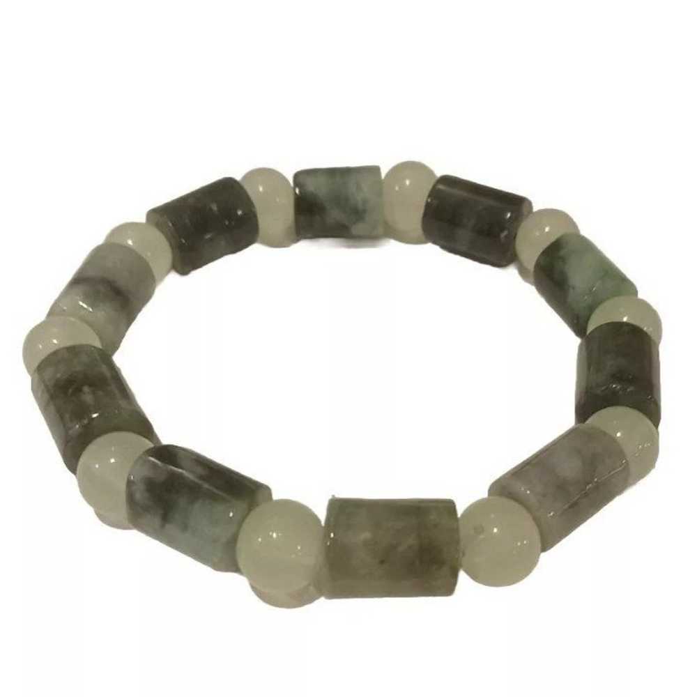 Vintage natural jade Jadeite stone Bead Stretch b… - image 1