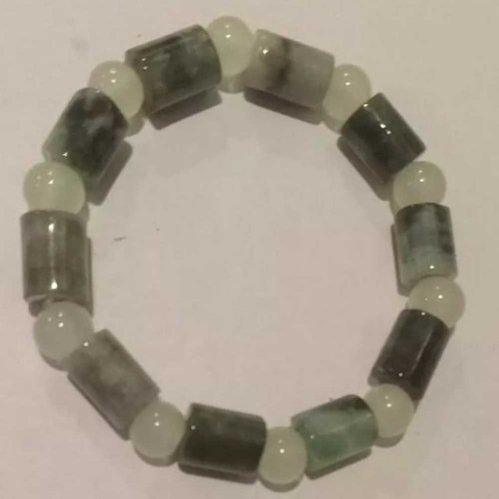 Vintage natural jade Jadeite stone Bead Stretch b… - image 2