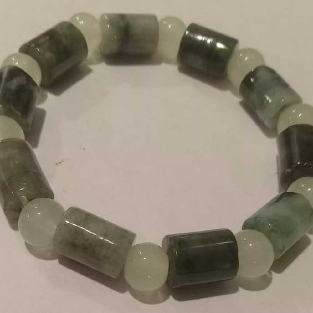 Vintage natural jade Jadeite stone Bead Stretch b… - image 3